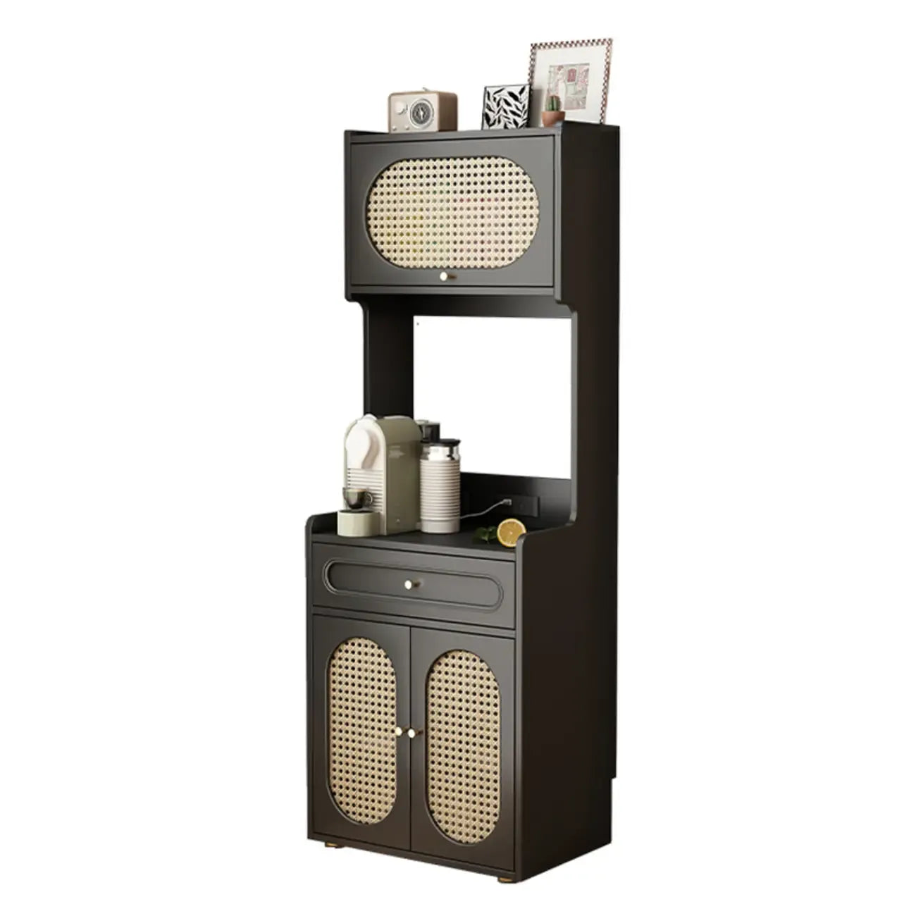 Black Rattan Kitchen Storage Sideboard with Drawers