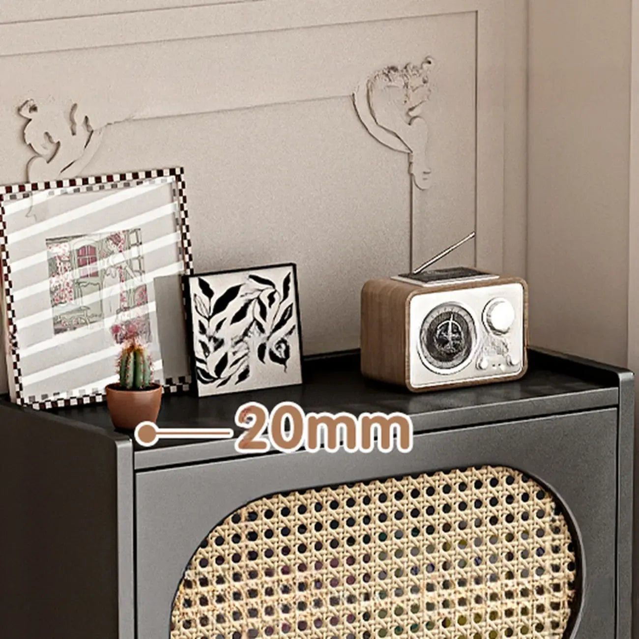 Black Rattan Kitchen Storage Sideboard with Drawers