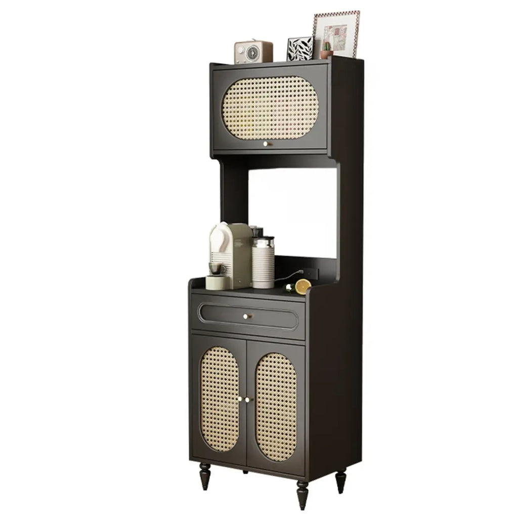 Black Rattan Kitchen Storage Sideboard with Drawers