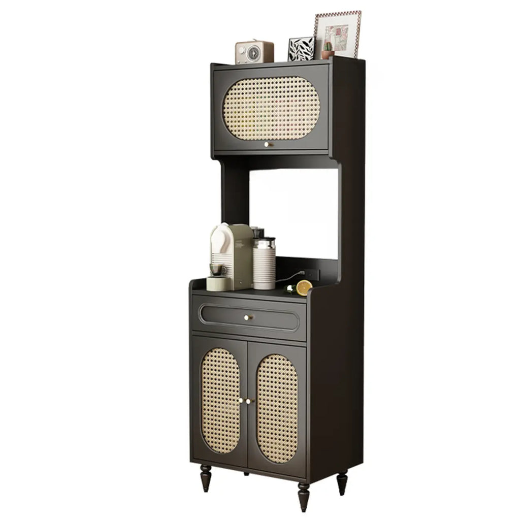 Black Rattan Kitchen Storage Sideboard with Drawers