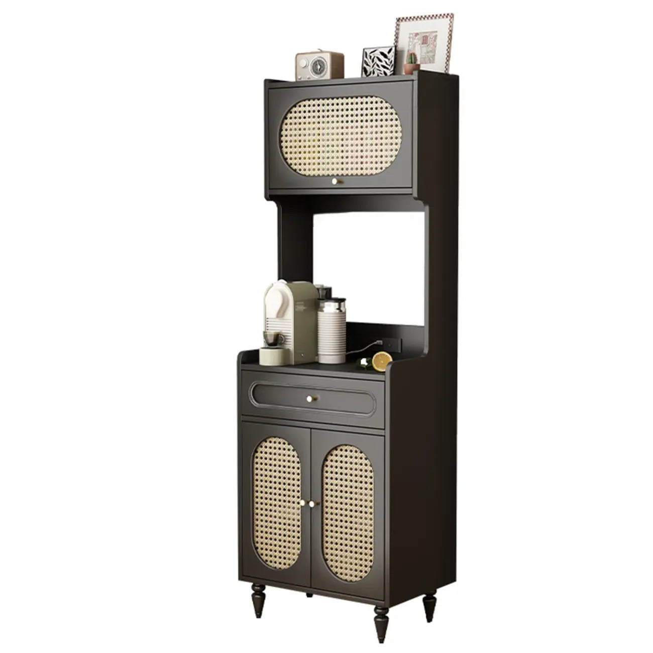 Black Rattan Kitchen Storage Sideboard with Drawers