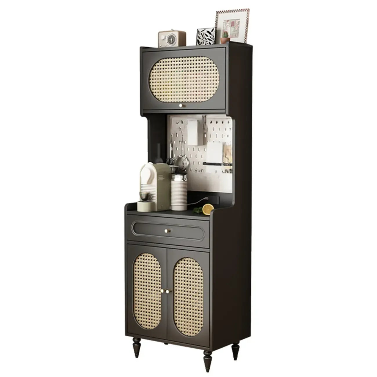 Black Rattan Kitchen Storage Sideboard with Drawers