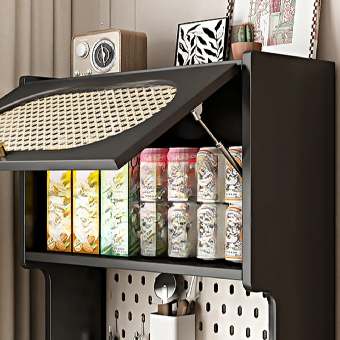 Black Rattan Kitchen Storage Sideboard with Drawers
