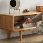 71 Natural Wooden Glass Sliding Door TV Stand with Drawers