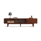 71 Natural Wooden Glass Sliding Door TV Stand with Drawers