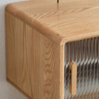 71 Natural Wooden Glass Sliding Door TV Stand with Drawers