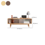 71 Natural Wooden Glass Sliding Door TV Stand with Drawers