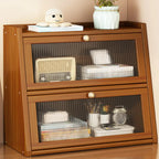 Compact Wood Step Bookcase with Glass Doors