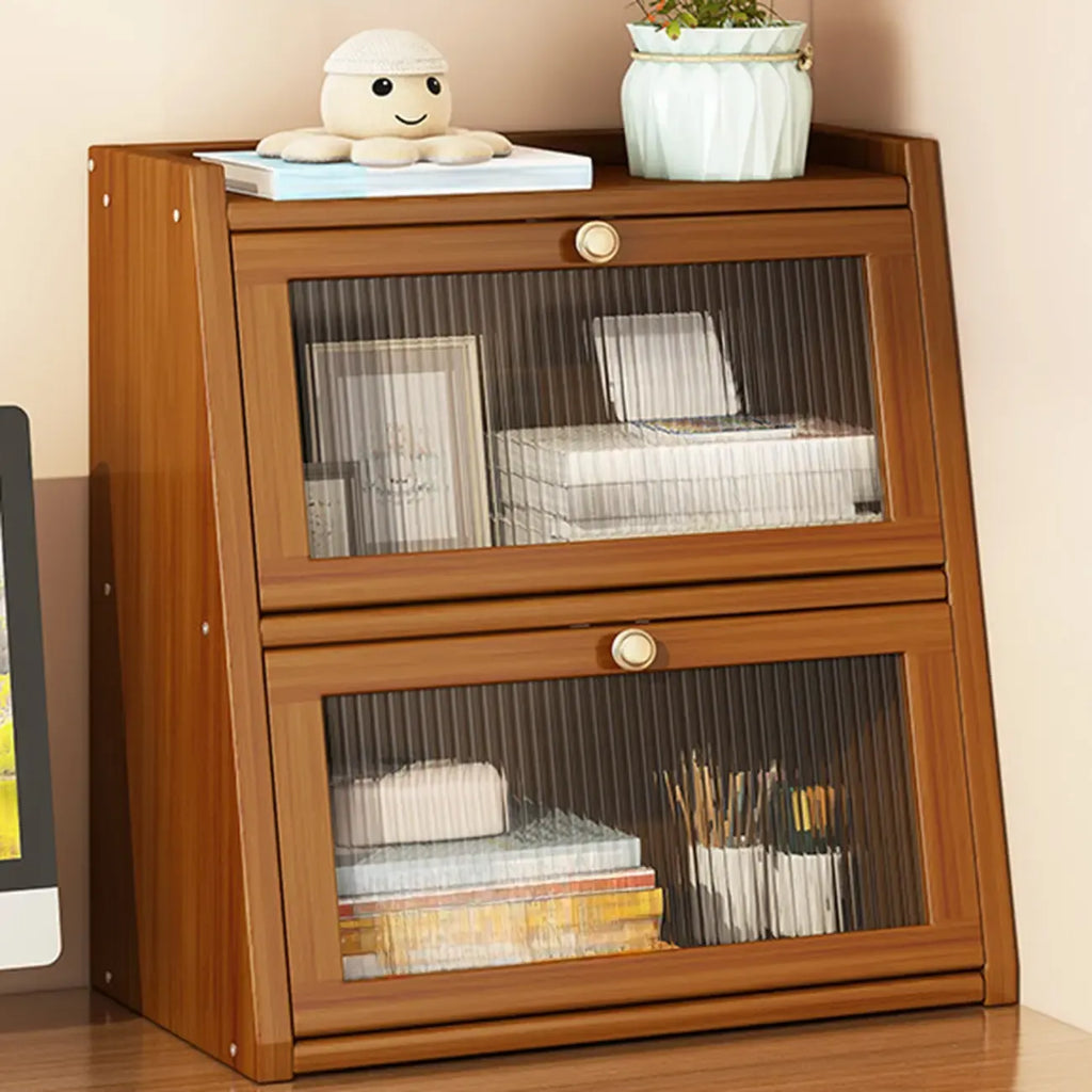 Compact Wood Step Bookcase with Glass Doors