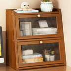 Compact Wood Step Bookcase with Glass Doors