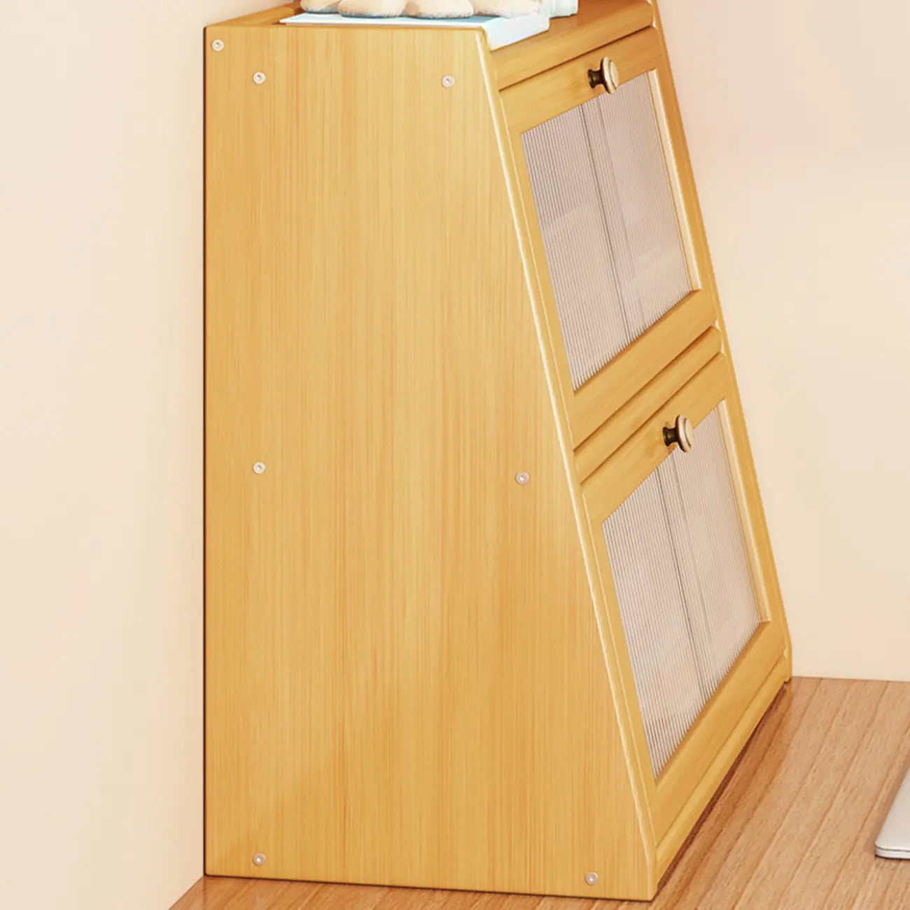 Compact Wood Step Bookcase with Glass Doors