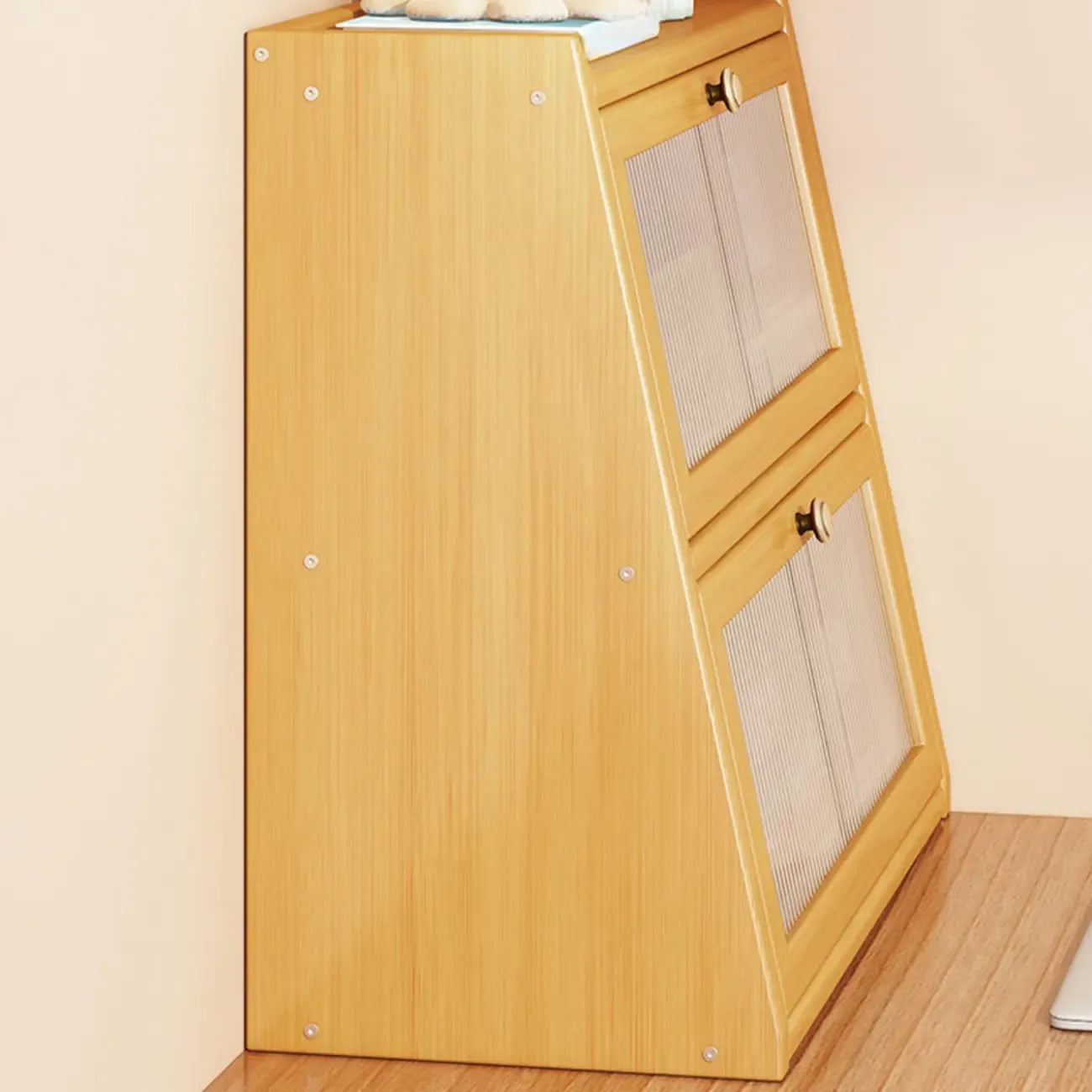 Compact Wood Step Bookcase with Glass Doors