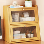 Compact Wood Step Bookcase with Glass Doors