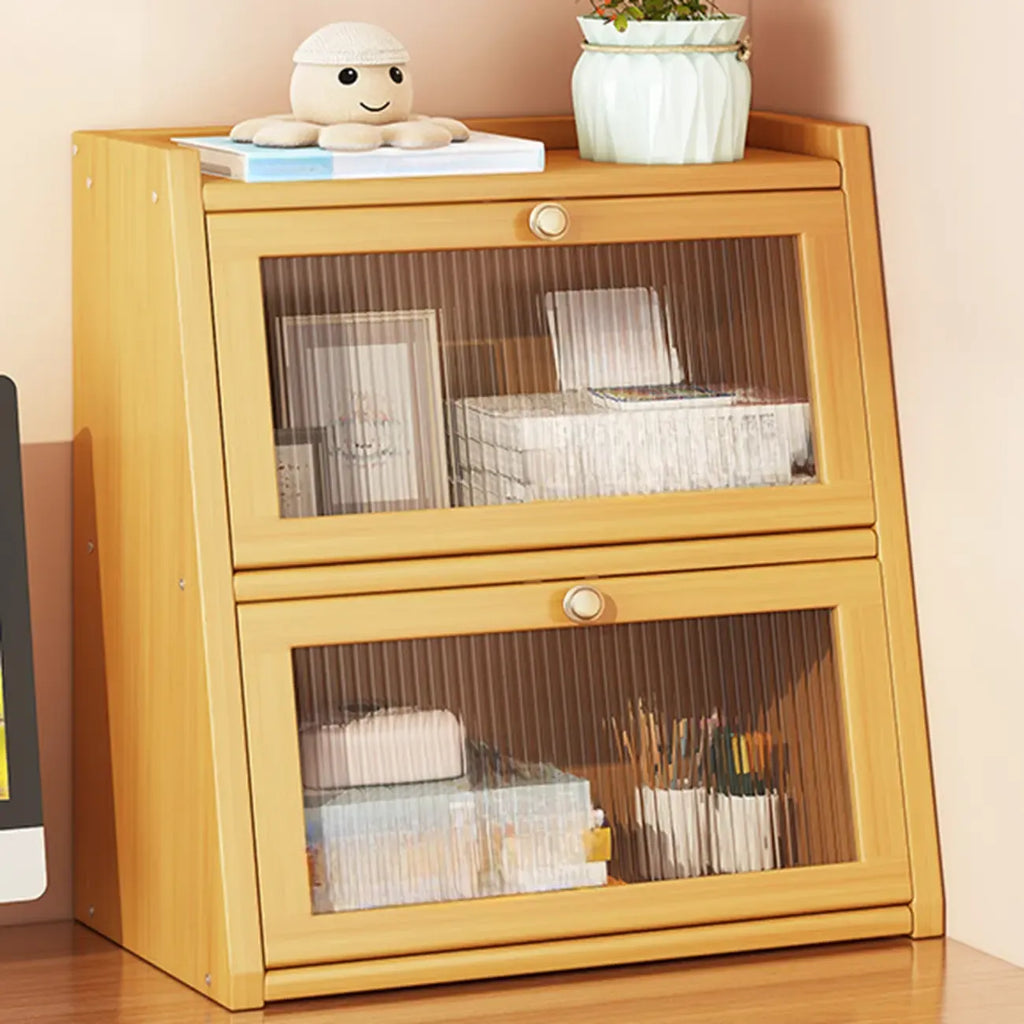 Compact Wood Step Bookcase with Glass Doors