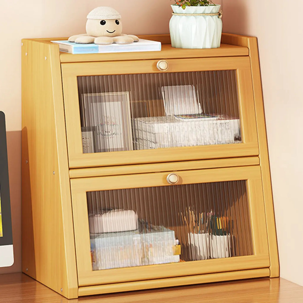 Compact Wood Step Bookcase with Glass Doors