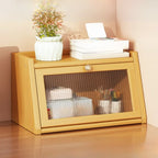 Compact Wood Step Bookcase with Glass Doors