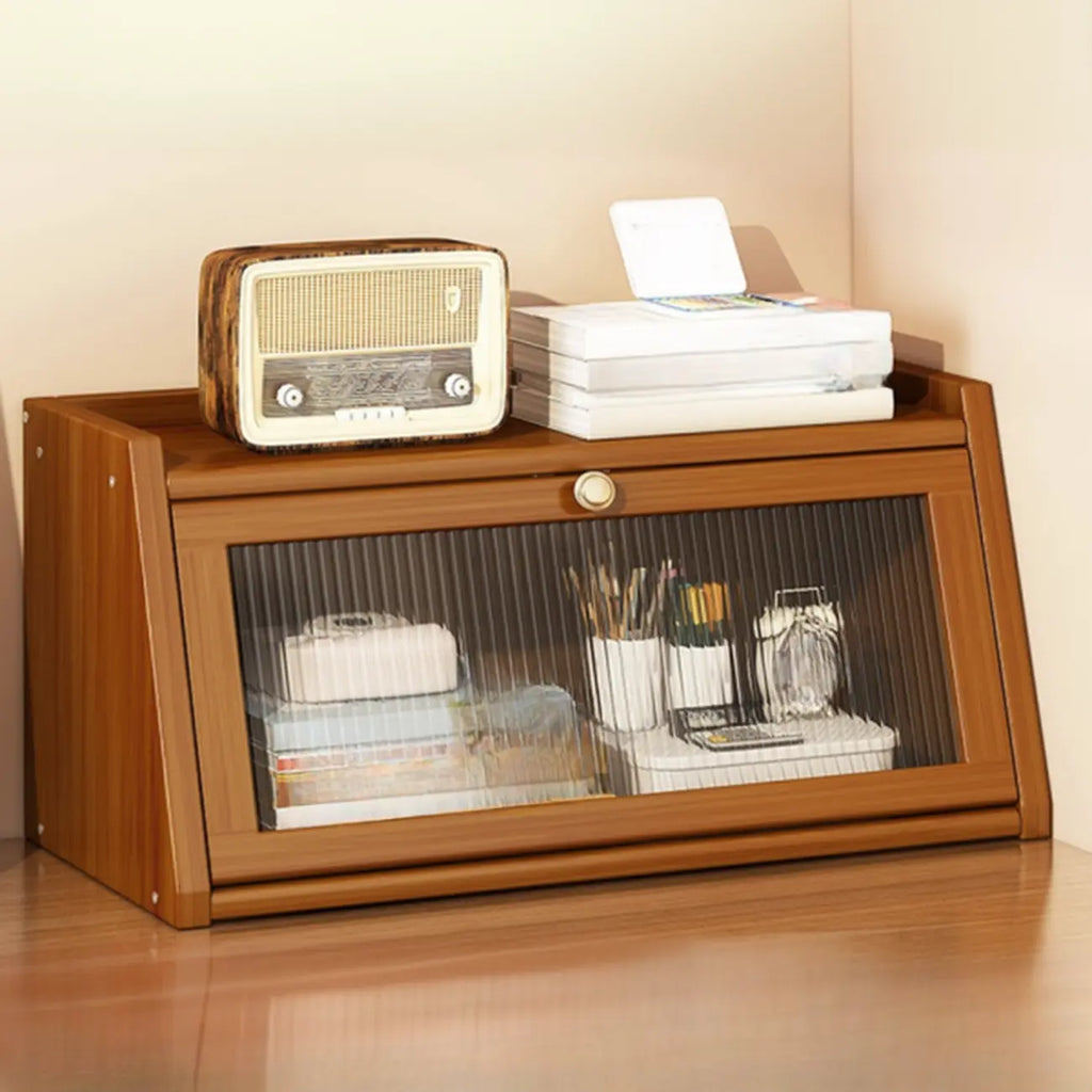 Compact Wood Step Bookcase with Glass Doors