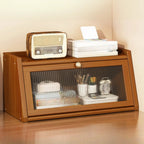Compact Wood Step Bookcase with Glass Doors