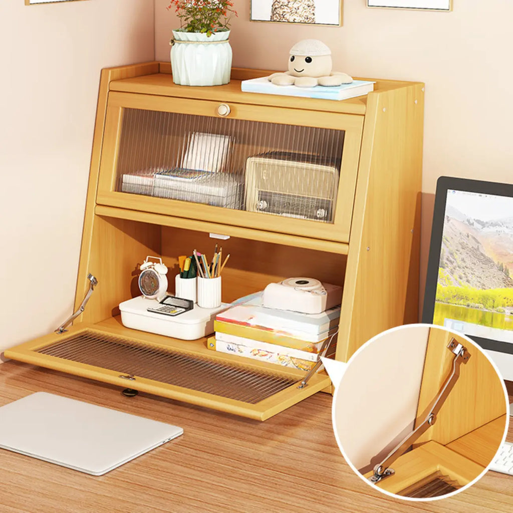 Compact Wood Step Bookcase with Glass Doors