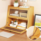 Compact Wood Step Bookcase with Glass Doors