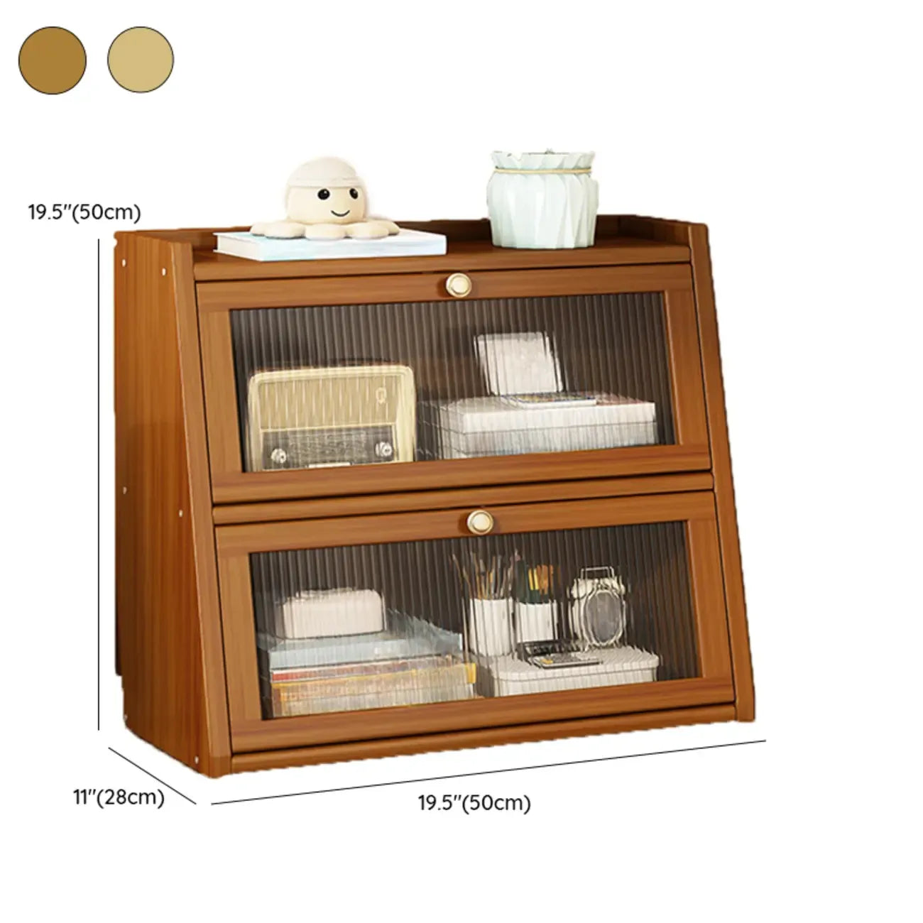 Compact Wood Step Bookcase with Glass Doors