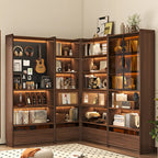 Brown 5-Shelf Wooden Glass Door Bookcase