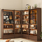 Brown 5-Shelf Wooden Glass Door Bookcase