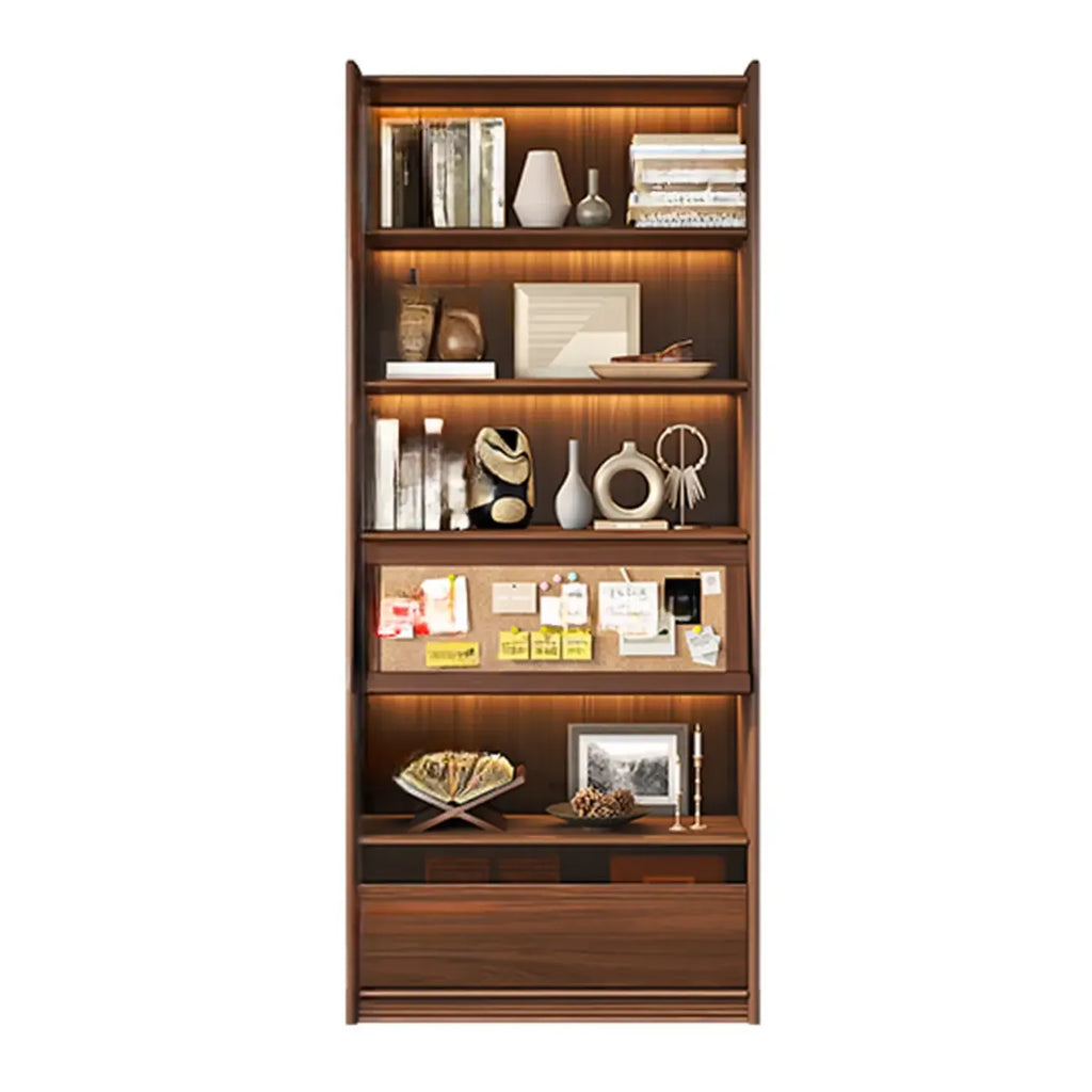 Brown 5-Shelf Wooden Glass Door Bookcase