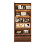 Brown 5-Shelf Wooden Glass Door Bookcase