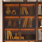 Brown 5-Shelf Wooden Glass Door Bookcase
