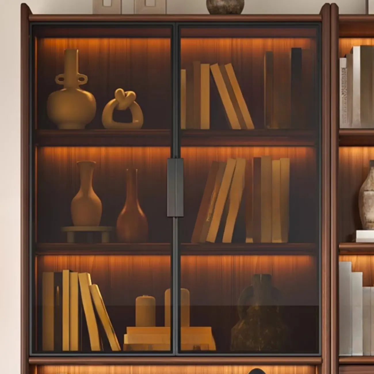 Brown 5-Shelf Wooden Glass Door Bookcase