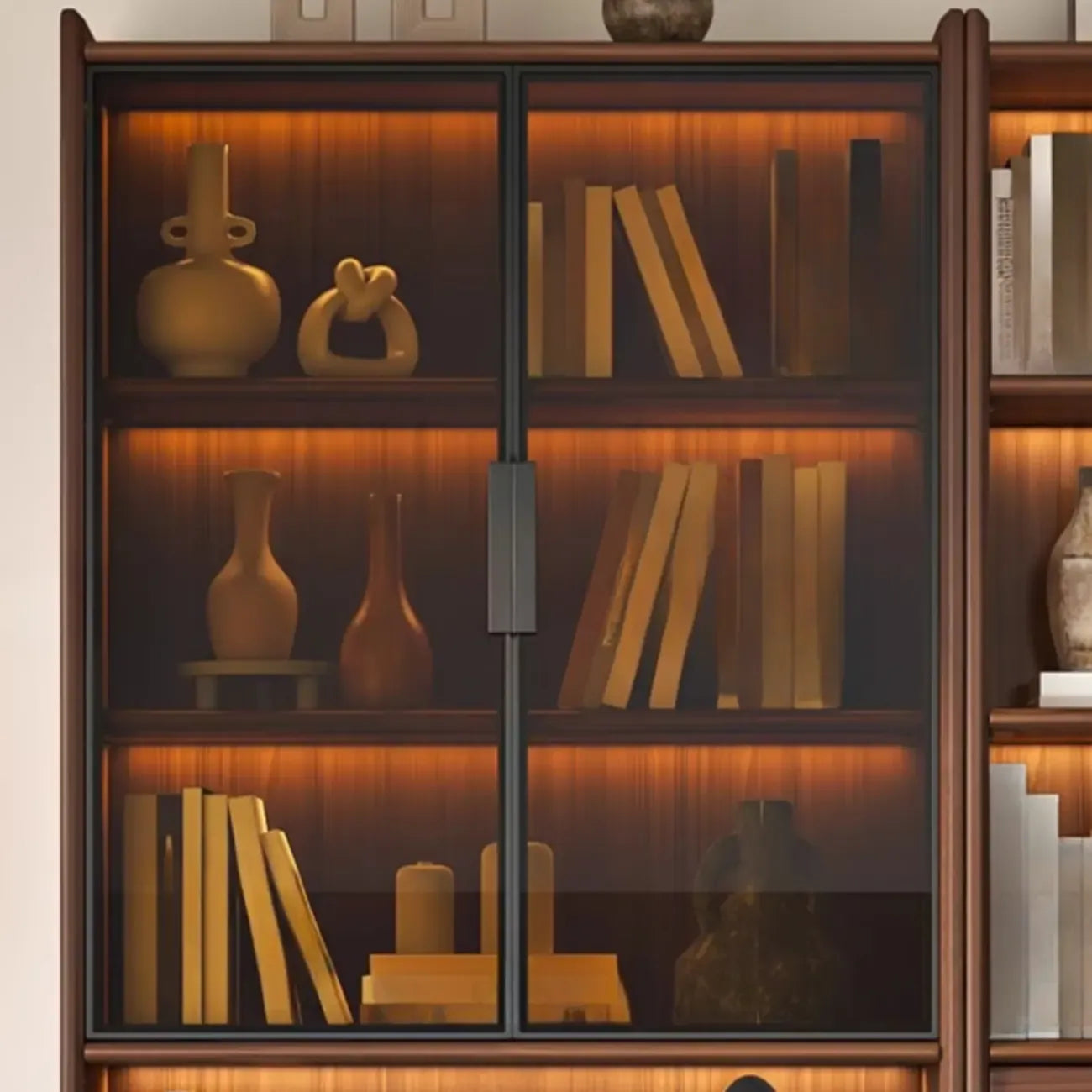 Brown 5-Shelf Wooden Glass Door Bookcase