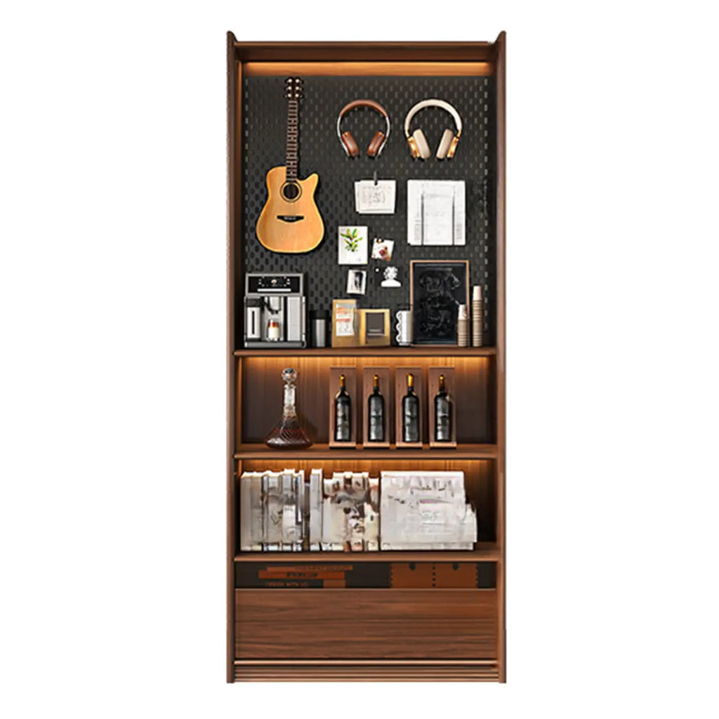 Brown 5-Shelf Wooden Glass Door Bookcase