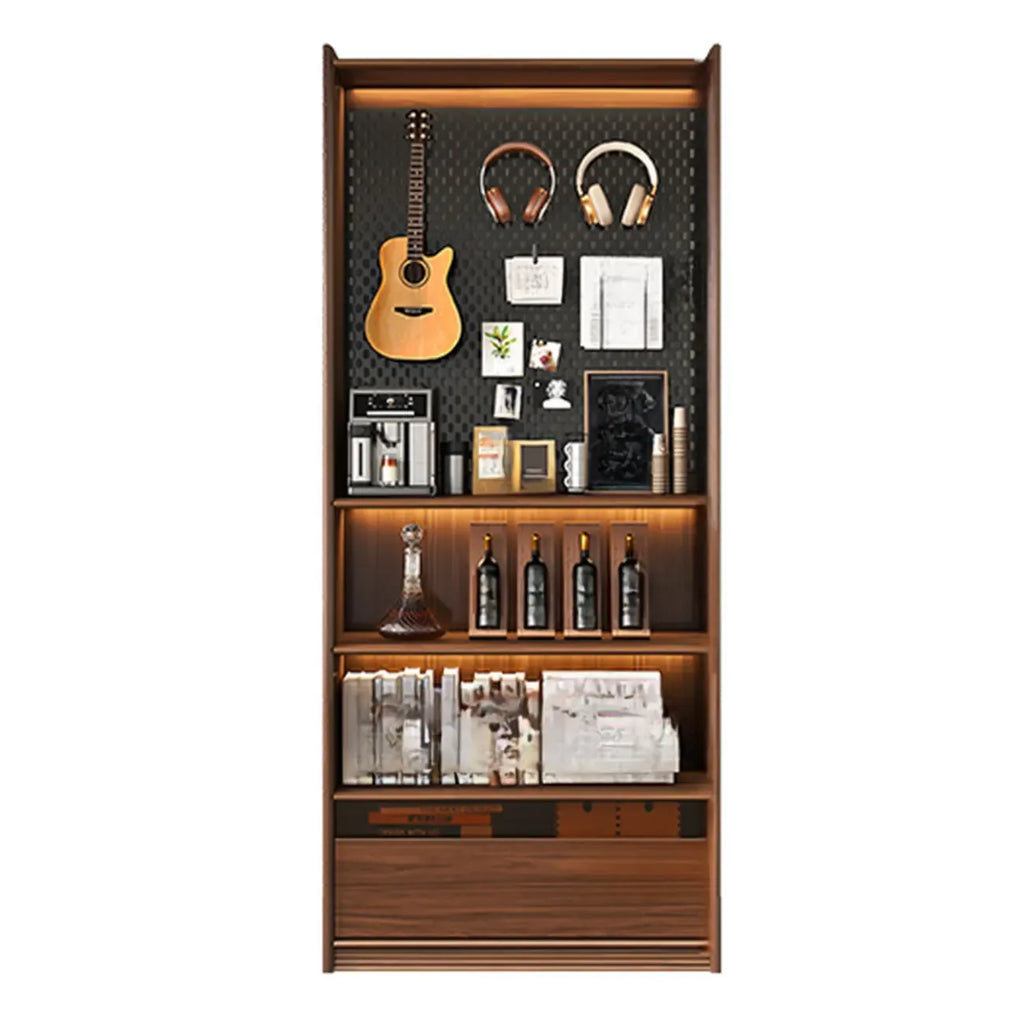 Brown 5-Shelf Wooden Glass Door Bookcase