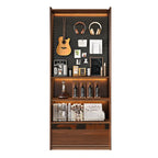 Brown 5-Shelf Wooden Glass Door Bookcase