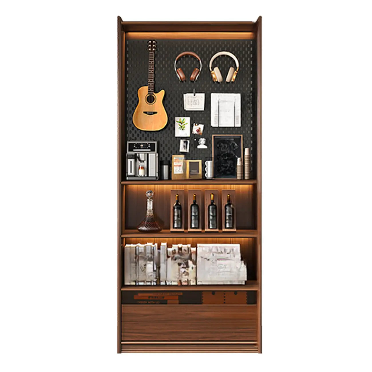 Brown 5-Shelf Wooden Glass Door Bookcase