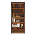 Brown 5-Shelf Wooden Glass Door Bookcase
