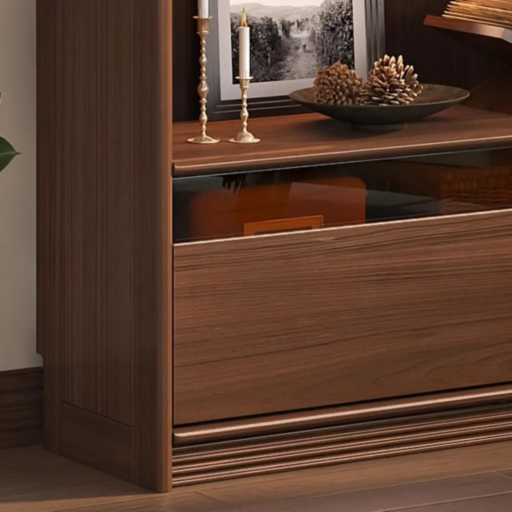 Brown 5-Shelf Wooden Glass Door Bookcase