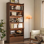 Brown 5-Shelf Wooden Glass Door Bookcase