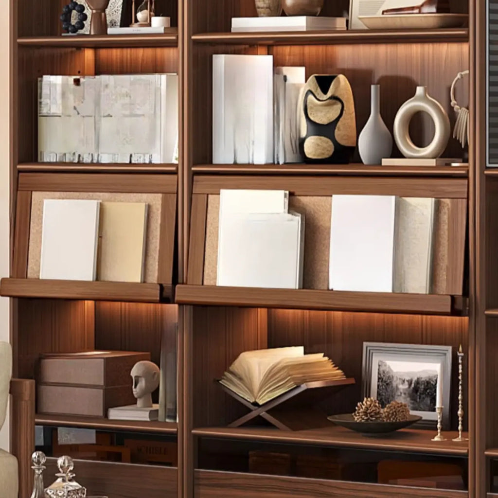 Brown 5-Shelf Wooden Glass Door Bookcase