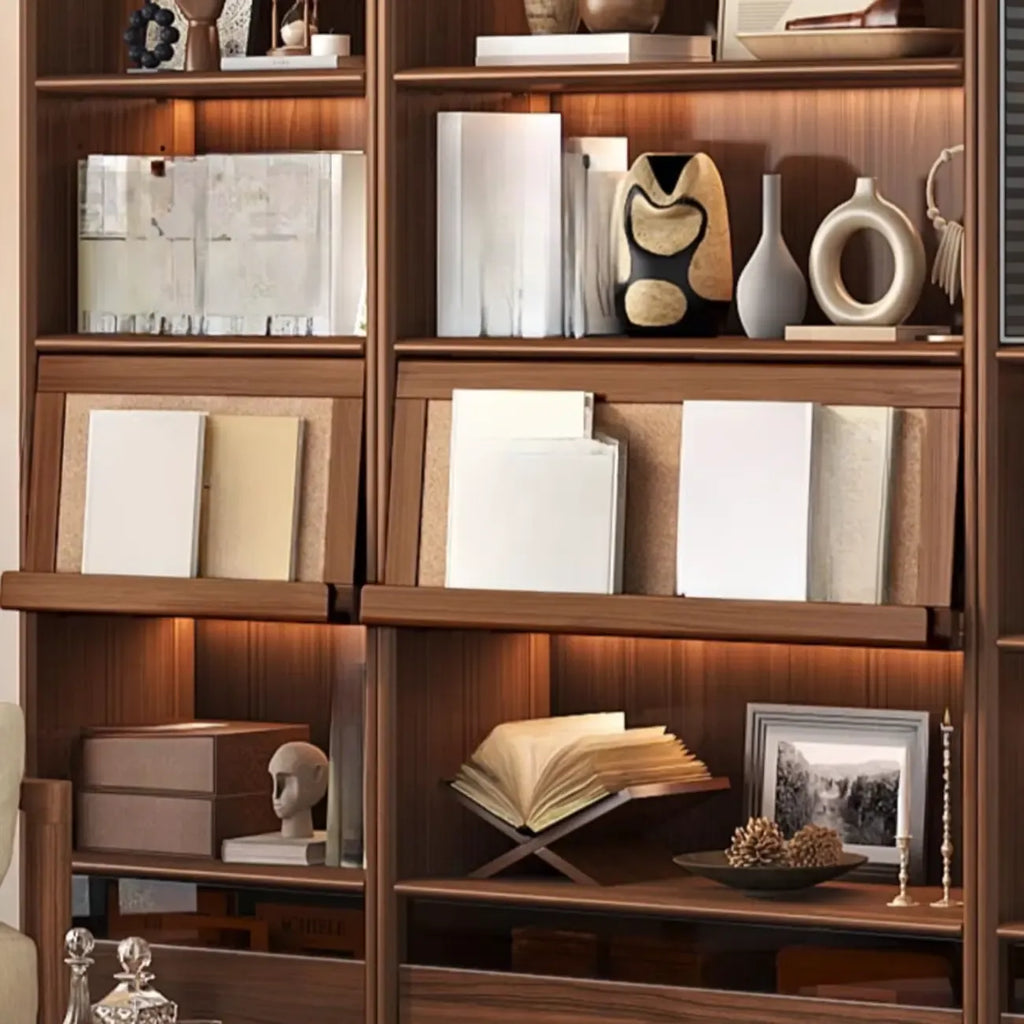 Brown 5-Shelf Wooden Glass Door Bookcase