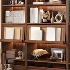 Brown 5-Shelf Wooden Glass Door Bookcase