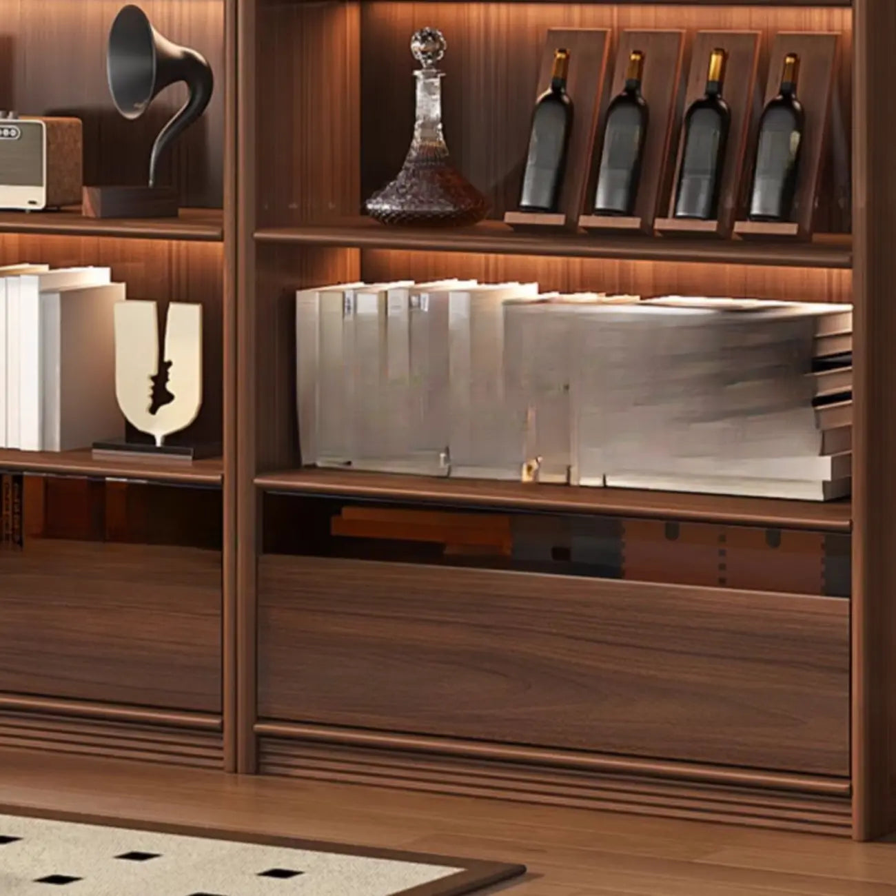 Brown 5-Shelf Wooden Glass Door Bookcase