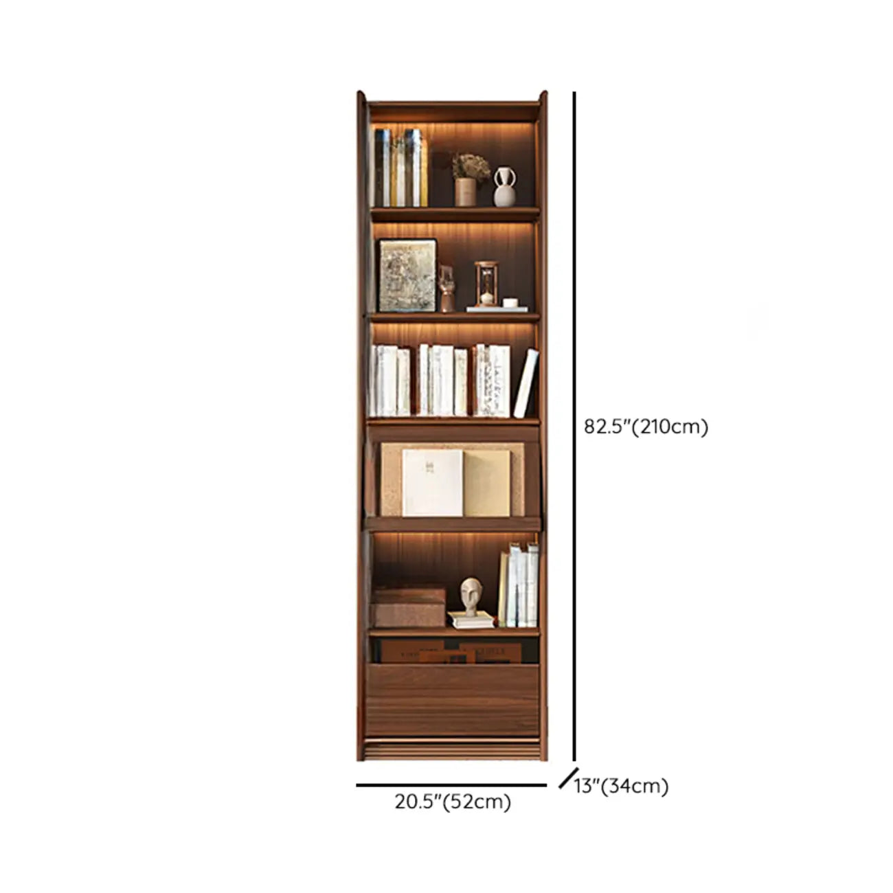 Brown 5-Shelf Wooden Glass Door Bookcase