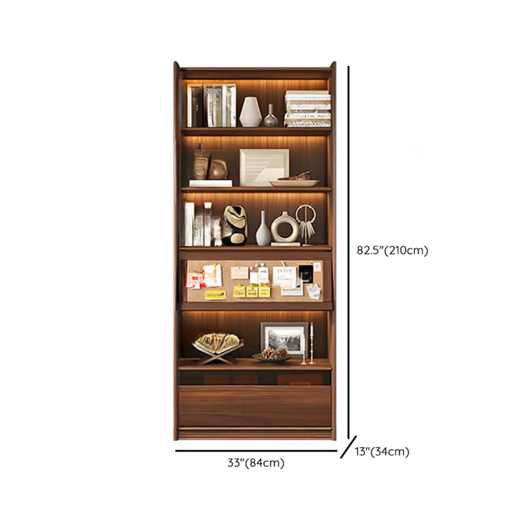 Brown 5-Shelf Wooden Glass Door Bookcase