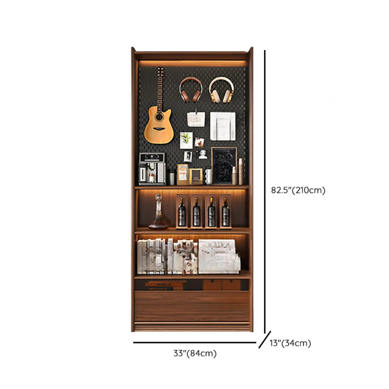 Brown 5-Shelf Wooden Glass Door Bookcase