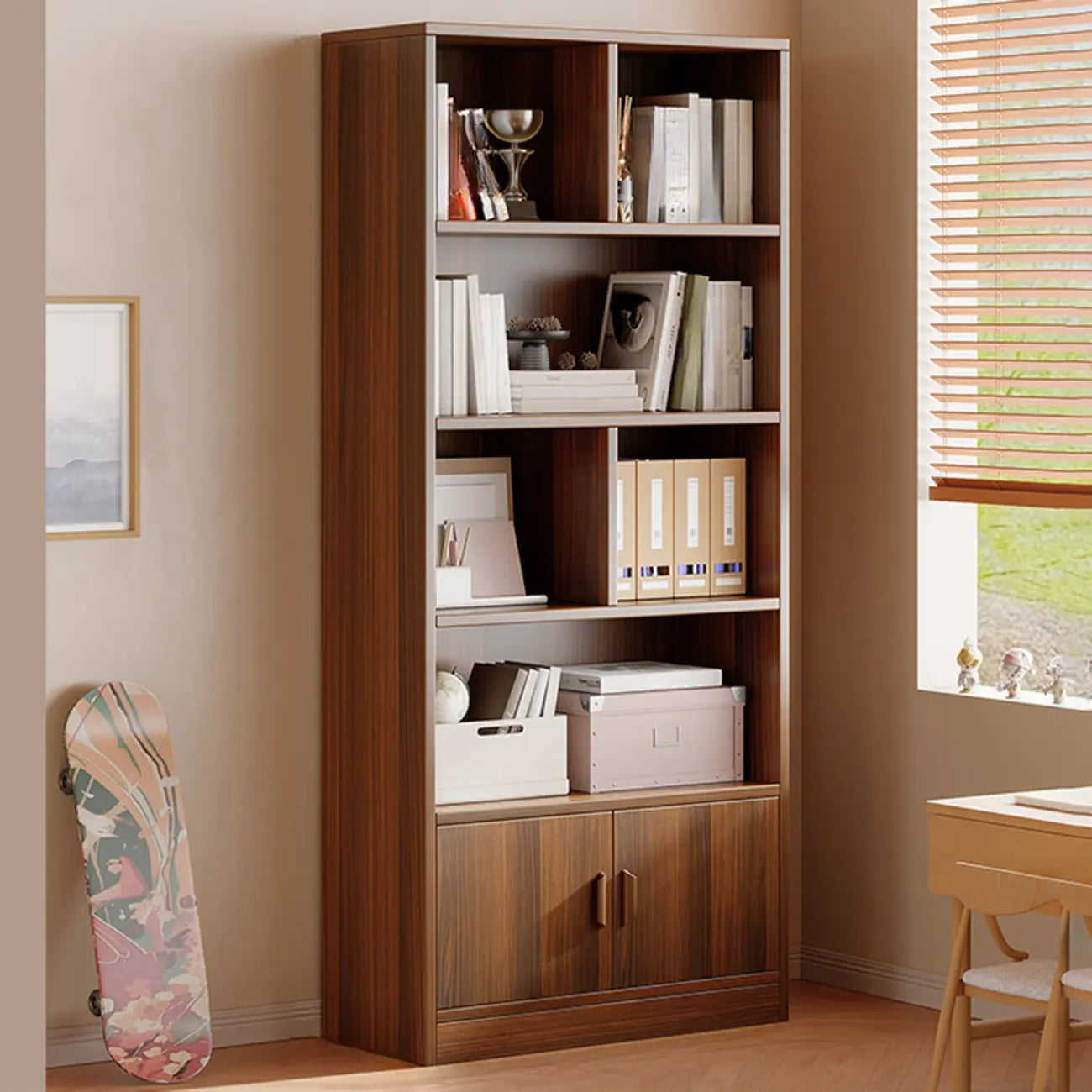 Antique Walnut Reclaimed Wood Doors Vertical Bookcase