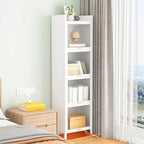 4-Tier Modern White Metal Bookcase with Glass Doors