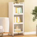 4-Tier Modern White Metal Bookcase with Glass Doors