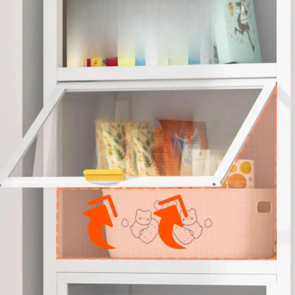 4-Tier Modern White Metal Bookcase with Glass Doors